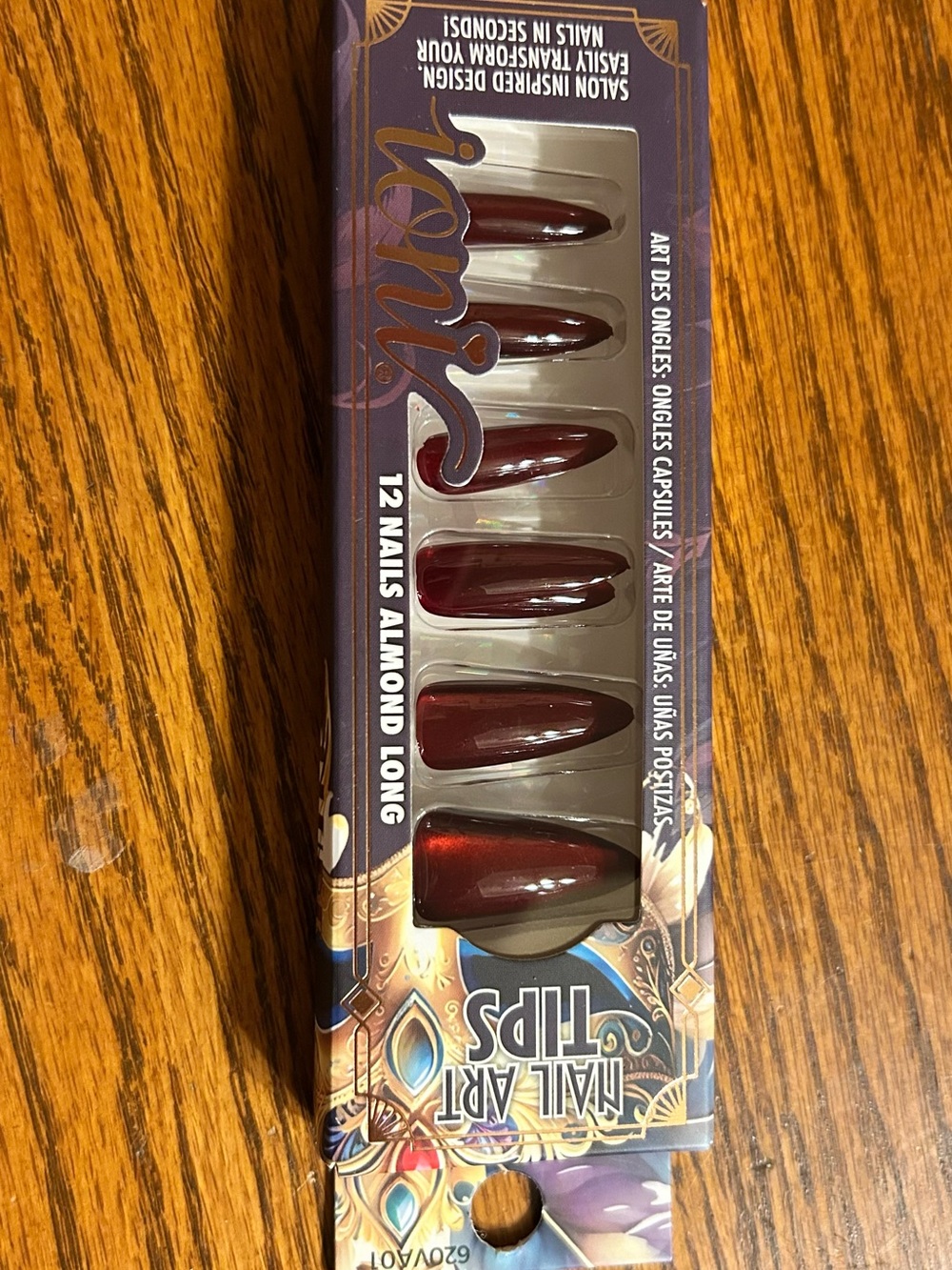 12 Almond Long Deep Burgundy Press-On Nails